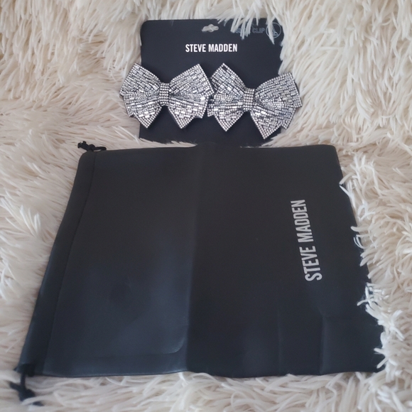 Steve Madden 1 Pair Grey Bow Shoe Clips Wedding Rhinestone Bow Shoe Buckles - Picture 5 of 8